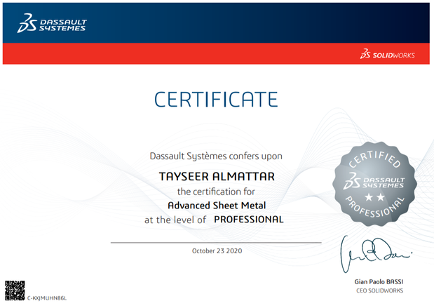 An official SOLIDWORKS sheet metal certification