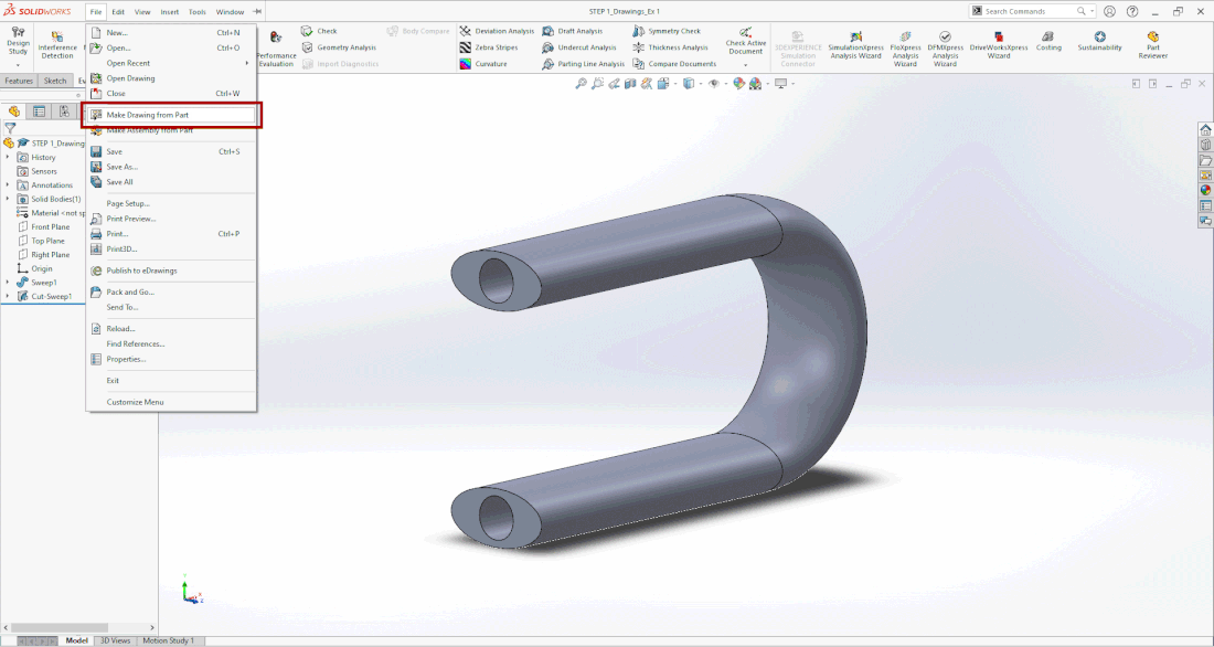 SolidWorks create drawing